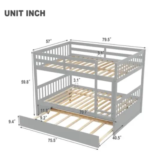 Full Over Full Bunk Bed with Trundle Bed and Ladder-ModernLuxe image {3}