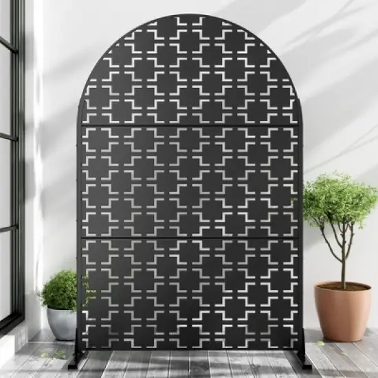 PexFix 72 in. x 47 in. Outdoor Privacy Arch Screen Galvanized Steel Panel Divider in Black image {5}