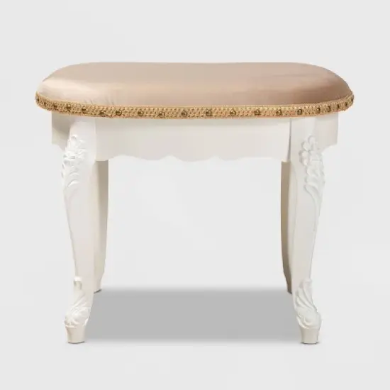 Gabrielle Velvet Fabric Upholstered Wood Vanity Ottoman Sand/White/Gold - Baxton Studio image {3}