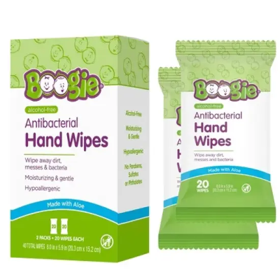 Boogie Wipes Antibacterial Alcohol Free & Hypoallergenic Hand Wipes for Kids and Adults - 40ct/2pk image {8}
