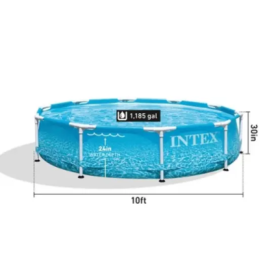 Intex 28206EH 10 Foot x 30 Inch Round Metal Frame Outdoor Backyard Above Ground Beachside Swimming Pool with Reinforced Sidewalls, Blue (Pool Only) image {1}