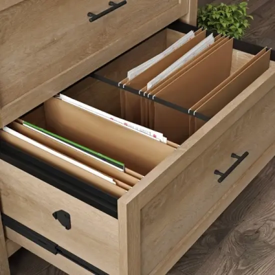 2 Drawer Bridge Acre Rustic Farmhouse Lateral File Cabinet Orchard Oak - Sauder image {5}