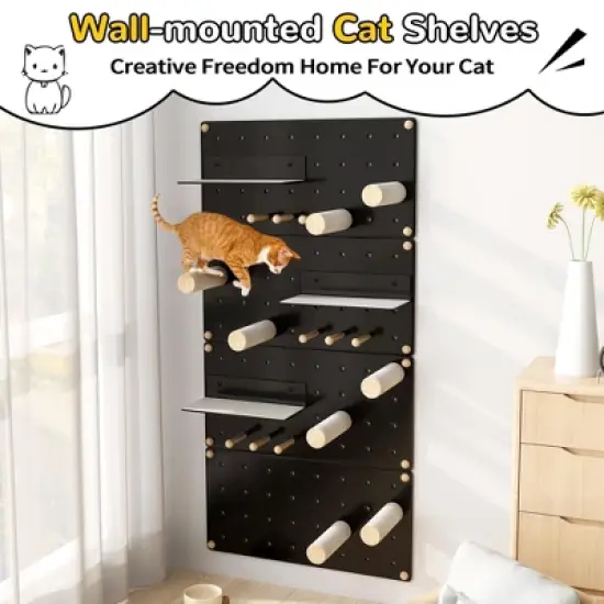 Sandinrayli Cat Wall Shelves, Cat Wall Furniture Climber for Indoor Cats, 3 Steps & 8 Scratcher Posts, Black image {2}