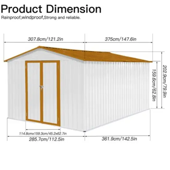 Metal garden sheds 12ftx10ft outdoor storage sheds White+Yellow image {2}