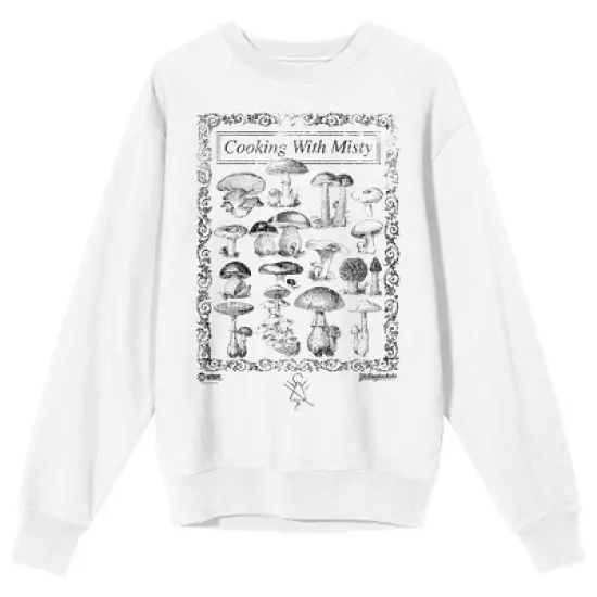 Yellowjackets "Cooking With Misty" Mushrooms Adult White Crew Neck Sweatshirt image {3}