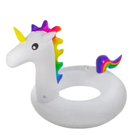 Pool Central 58" Giant Inflatable 1-Person Rainbow Unicorn Pool Ring Float - White/Blue image {1}