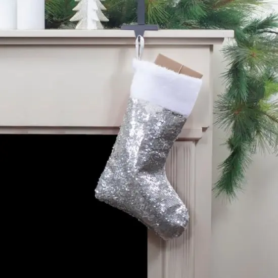 Northlight 19" White and Silver Sequin Christmas Stocking With White Faux Fur Cuff image {1}