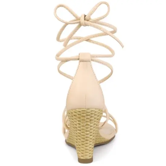 Allegra K Women's Lace Up Strappy Low Wedges Sandals image {2}