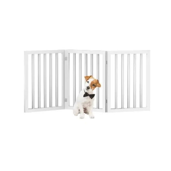 Indoor Pet Gate - 3-Panel Folding Dog Gate for Stairs or Doorways - 54x24-Inch Freestanding Pet Fence for Cats and Dogs by PETMAKER (White) image {5}