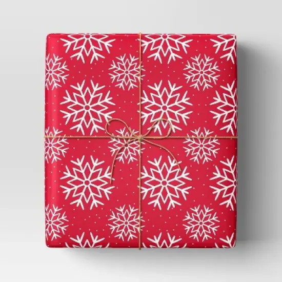 40" 220 sq ft Christmas Roll Wrap White Snowflakes on Red - Wondershop&trade; image {1}