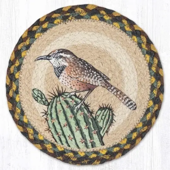 Earth Rugs Cactus Wren Bird Printed Round Jute Trivet &ndash; 10" Rustic Nature Design, Heat-Resistant Table Protector image {3}