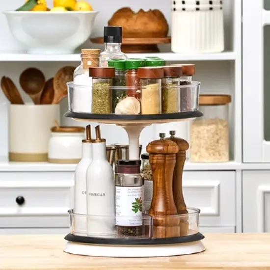 The Lakeside Collection Lazy Susan Turntable 2-Tier Clear Round Plastic Spinning Cabinet Organizer image {3}