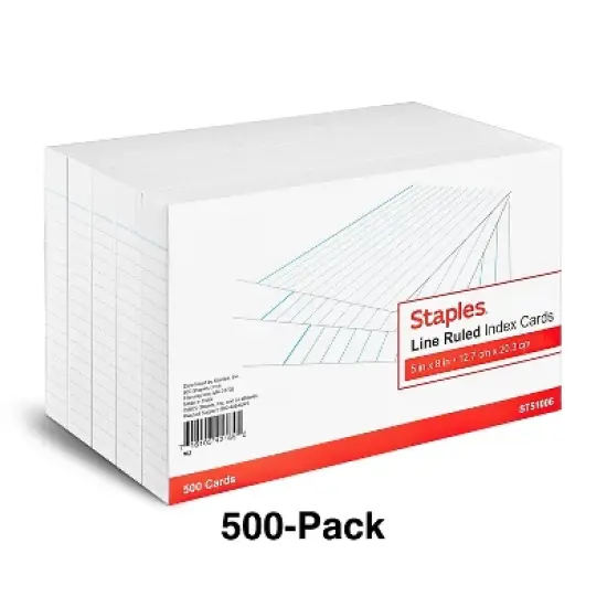Staples 5" x 8" Line Ruled White Index Cards 500/Pack (51006) 233478 image {1}
