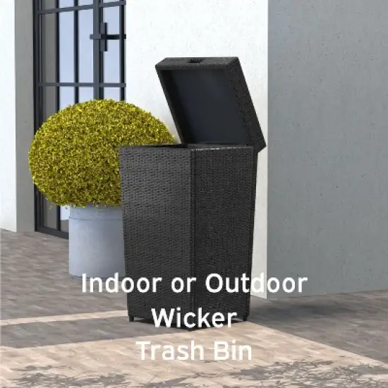 Nestl 30 gallon Wicker Outdoor Trash Can with Lid - Weather-Resistant Garbage Can image {4}