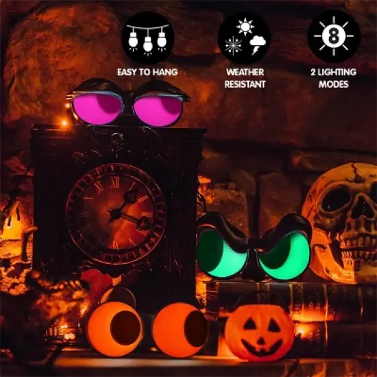 Joyfy 3 Packs Halloween Outdoor Decorations Flashing Peeping Eyes Lights with Timer for Halloween Party Outdoor Indoor Yard Lawn Garden Decoration image {1}