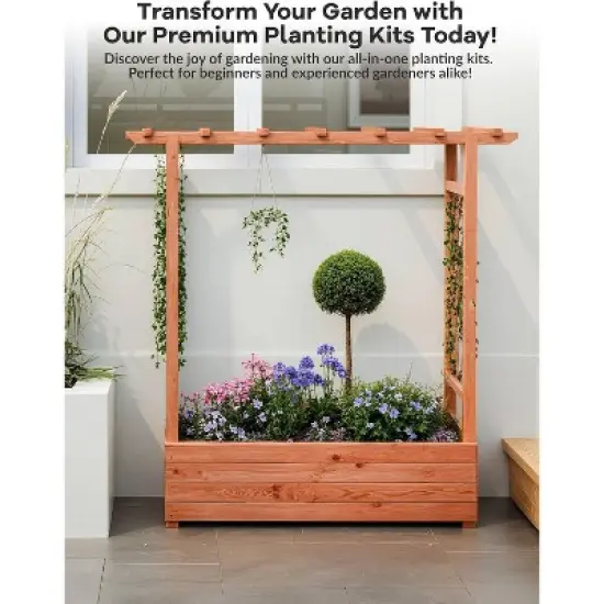 Raised Garden Bed With Trellis, Wood Planter Box With Side Trellis, Hanging Roof, and Drainage Holes, for Climbing Plants, Vines, Flowers image {3}
