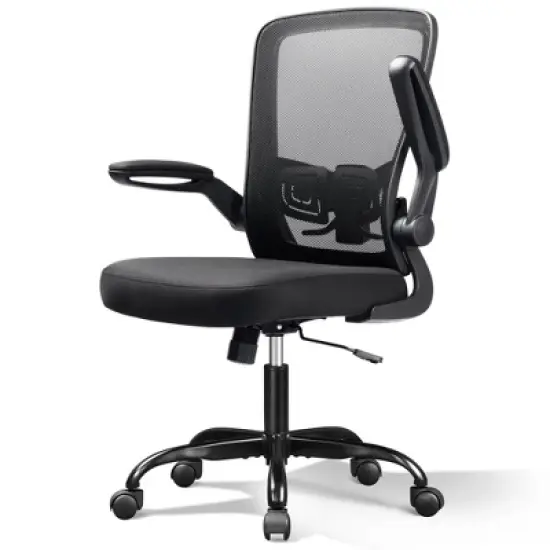 Mesh Office Chair for Home & Gaming with Flip-Up Arms, Adjustable Lumbar Support and Tall Back - Height-Adjustable, Black image {8}