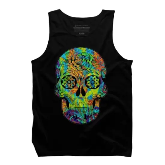 Men's Design By Humans Dia del Muertos Day of the dead halloween floral skull By ppanda Tank Top image {4}