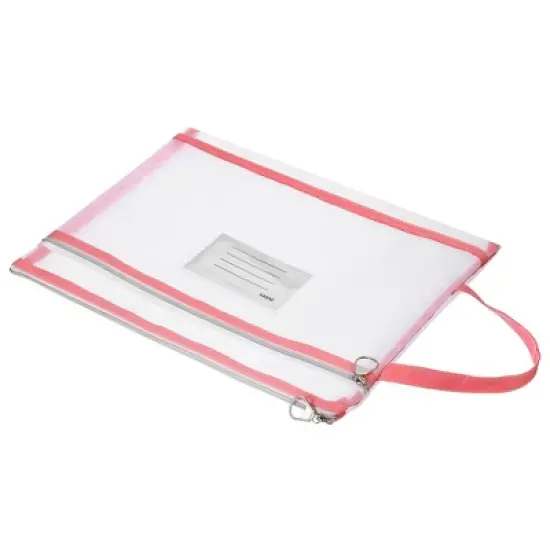 Unique Bargains Office Business A4 Nylon Document Pouch Mesh Zip Files Handle Bag with Name Tag image {7}