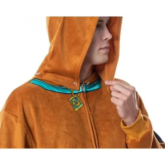 Scooby-Doo Mens' Hooded Union Suit Adult Costume Pajama Sleeper Brown image {2}