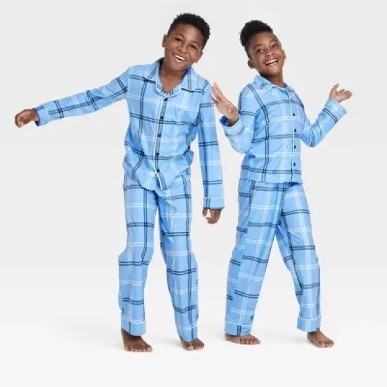 Kids' Plaid Matching Family Pajama Set - Wondershop&trade; Blue image {5}