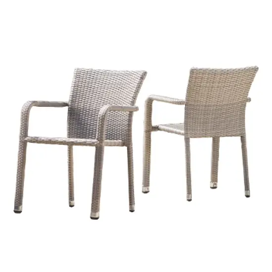 Dover 2pk Wicker Armed Stacking Chairs - Chateau Gray - Christopher Knight Home: Weather-Resistant Aluminum Frame image {4}