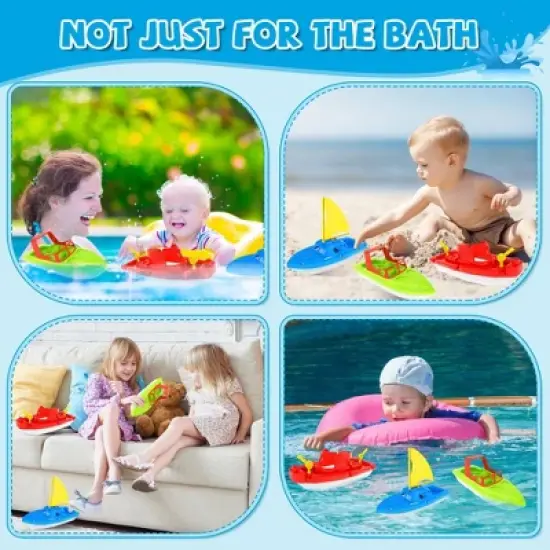 Fun Little Toys 3Pcs Boat Toy Set, Speed Boat, Sailing Boat & Aircraft Carrier, Bath & Pool Toys for Toddlers, Birthday Gift for Boys & Girls Ages 1-4 image {4}
