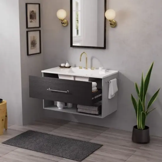 Hyleory 36 inch Single Bathroom Vanity with Resin Sink One Drawer and Towel Rack image {3}