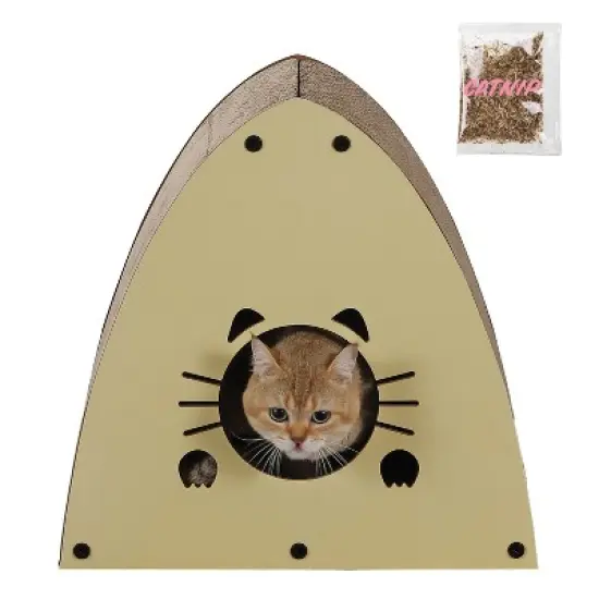THE LICKER STORE Koko Modern Cardboard Triangle Cat Cave Scratcher with Catnip image {7}