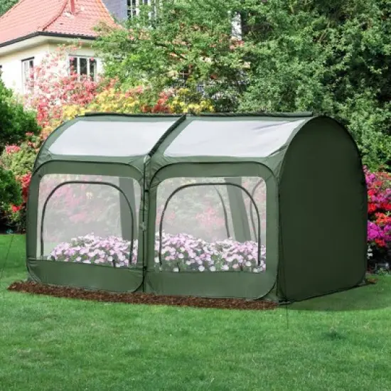 Outsunny 8' x 4' x 4' Portable Pop up Greenhouse, Garden Canopy Hot House, 4 Zipper Doors for Growing Tropical Plants, Flowers, Herbs, image {2}
