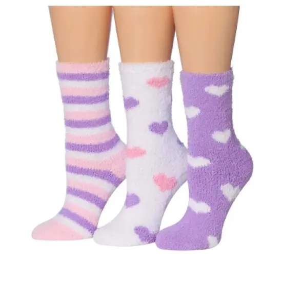 Tipi Toe Women's 3-Pairs Hospital Violet Colors Stripes Heart Pattern With Grips Soft Fuzzy Anti-Skid Crew Socks image {4}