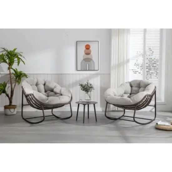 SKRAN Outdoor Rattan Rocking Chair,Padded Cushion Rocker Recliner Chair Outdoor for Front Porch, Living Room, Patio, Garden image {12}