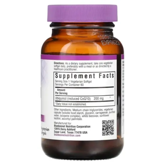 Bluebonnet Nutrition Ubiquinol,  CellullarActive CoQ10, 200 mg, 60 Vegetarian Softgels image {1}