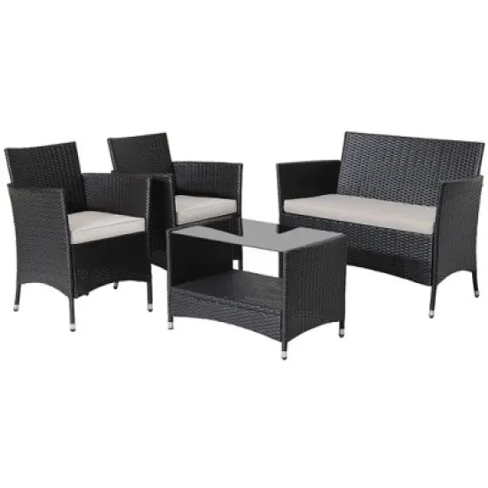 Tangkula 4PCS Outdoor Sofa Set Patio Rattan Wicker Conversation Set w/ Coffee Table image {9}