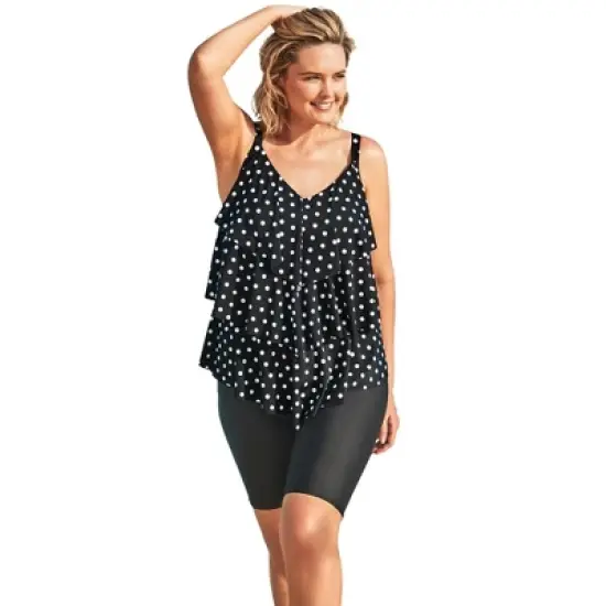 Swim 365 Women&rsquo;s Plus Size Longer-Length Tiered-Ruffle Tankini Top image {4}
