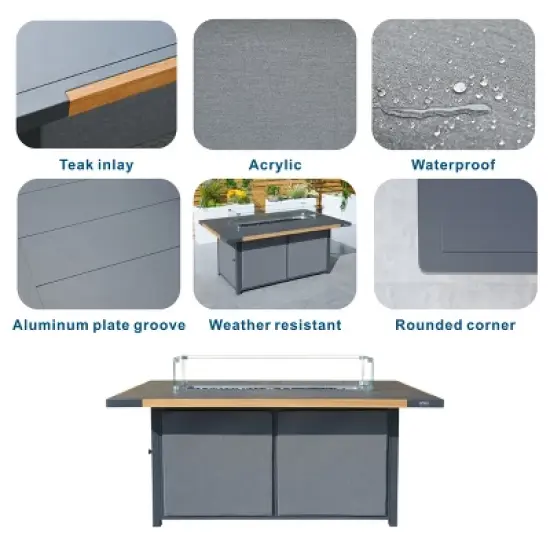 Moda Furnishings 26.77'' H x 62.99'' W Aluminum Propane Outdoor Fire Pit Table with Lid image {8}