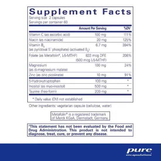 Pure Encapsulations SeroPlus - Hypoallergenic Serotonin Support to Support Moderate Occasional Stress - 120 Capsules image {1}