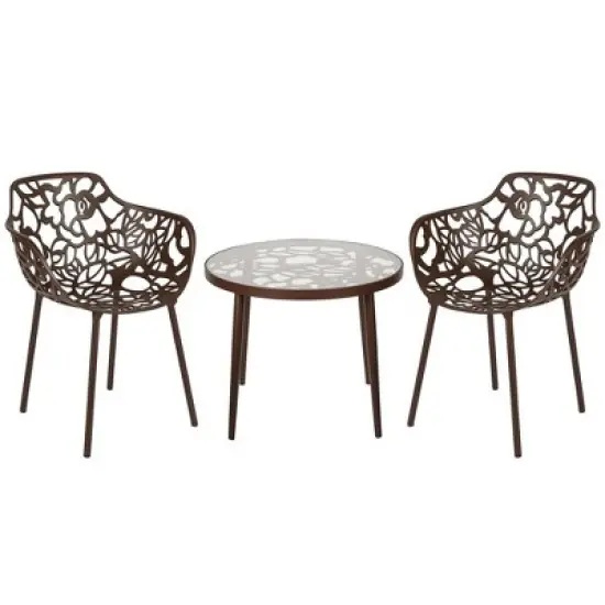 LeisureMod Devon 3-Piece Aluminum Patio Dining Set - Glass Top - Stackable Chairs image {17}