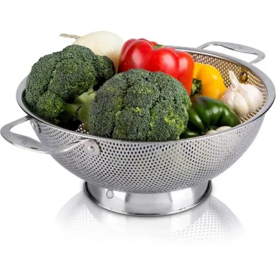 Stainless Steel Micro-Perforated 5-Quart Colander - Professional Strainer with Heavy Duty Handles image {6}
