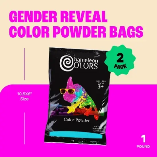 Chameleon Colors Gender Reveal Powder - Easy-Open Bags of Color Chalk Powder - 2 Pack of 1 Lb Bags image {1}