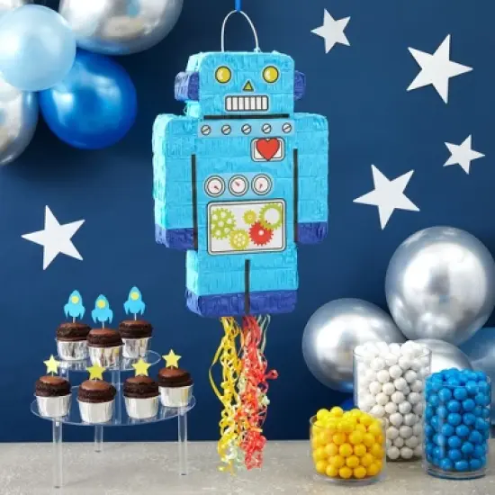 Juvale Pull String Robot Pinata for Science Birthday Party Decorations, Baby Shower, 17 x 11 x 3 In image {1}