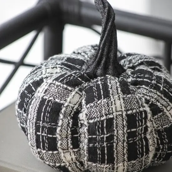 Whisen Fabric Plaid Pumpkin, Holiday Halloween Decoration - Black & White image {3}