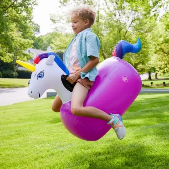 HearthSong Set of 2 Inflatable Unicorn Ride On Bouncer Hop Toy for Kids' Active Play image {7}
