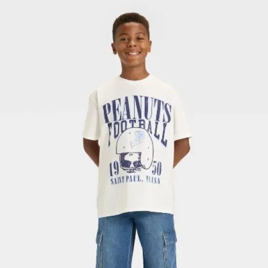 Boys' Peanuts Football Oversized Short Sleeve Graphic T-Shirt - Off-White image {4}