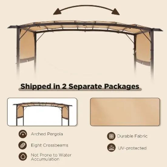 COWLOWN Beige Outdoor Pergola, Retractable Metal Design with Sun Shade for Backyard, Patio and Garden Use image {2}