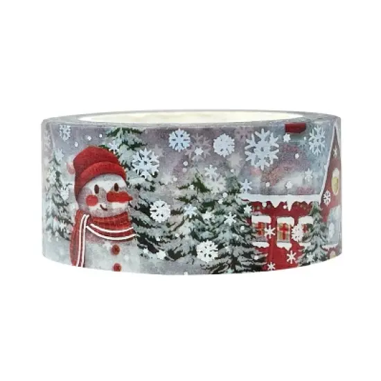Wrapables Holographic Foil Washi Masking Tape, Gingerbread House & Snowman, 20mm x 10M image {3}