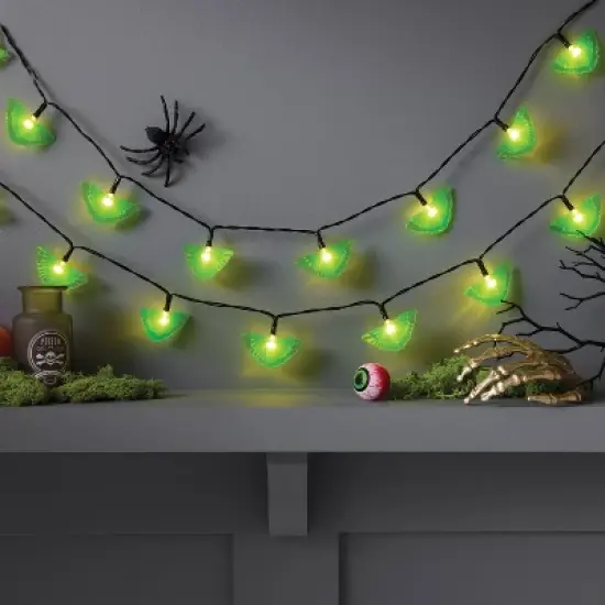 20ct LED Battery Operated Moth Halloween Indoor Outdoor Novelty String Lights Black/White/Green - Hyde and EEK! Boutique&trade; image {1}
