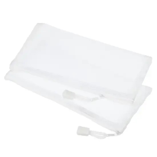 Unique Bargains Mesh Nylon Zipper Pencil Case White 6 Pcs image {7}
