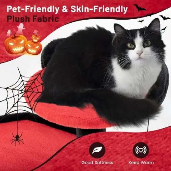 Tangkula Gothic Cat Tree 52" Black Cat Tower with Cat Bed Cat Condo Sisal Scratching Posts Pompom Bat-Shaped Ball Halloween image {7}