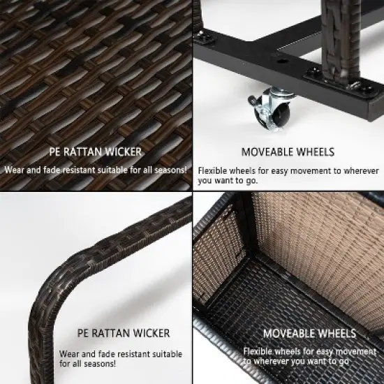 Outdoor Poolside Float Storage, Wicker Patio Poolside Storage Basket, Pe Rattan Rolling Pool Caddy with Wheels, Fade Resistant, Pool Toy Storage Bin image {3}